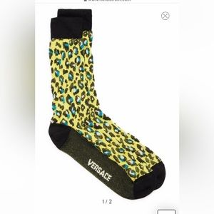 Versace Leopard Jacquard Logo Crew Socks